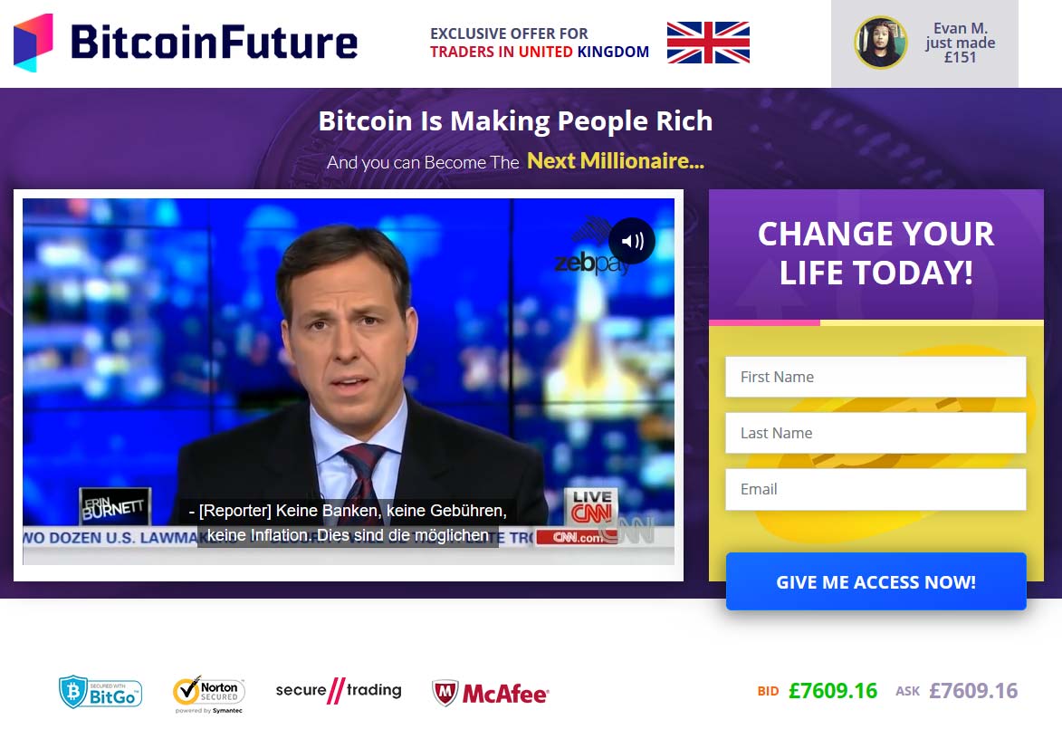 Bitcoin Future hoofdscherm